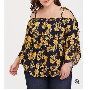 Torrid Floral bell sleeve cold shoulder blouse